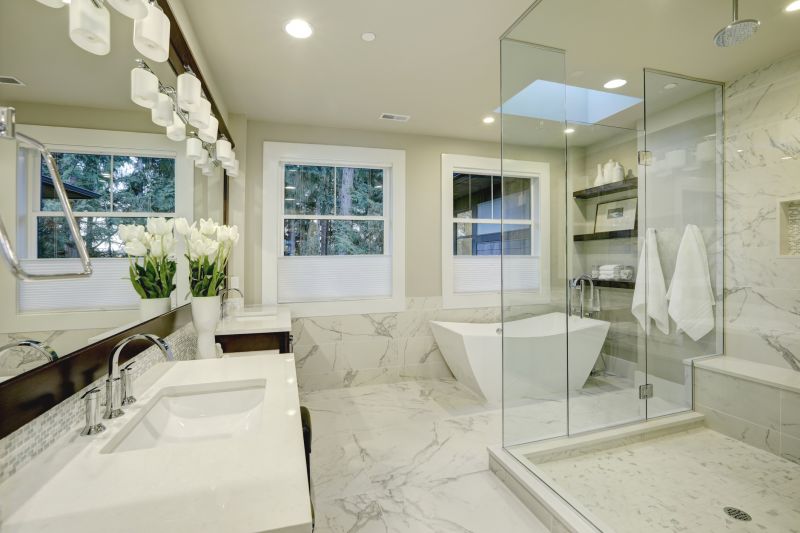 Spacious master bathroom with natural light